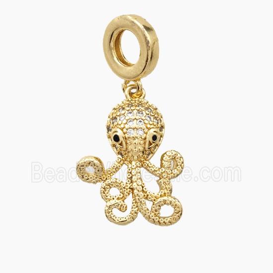 Copper Octopus Pendant Pave Zirconia Gold Plated