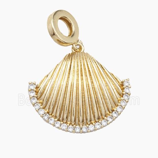 Copper Scallop Shell Pendant Pave Zirconia Gold Plated