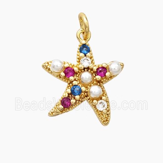 Copper Starfish Pendant Pave Zirconia Resin Gold Plated