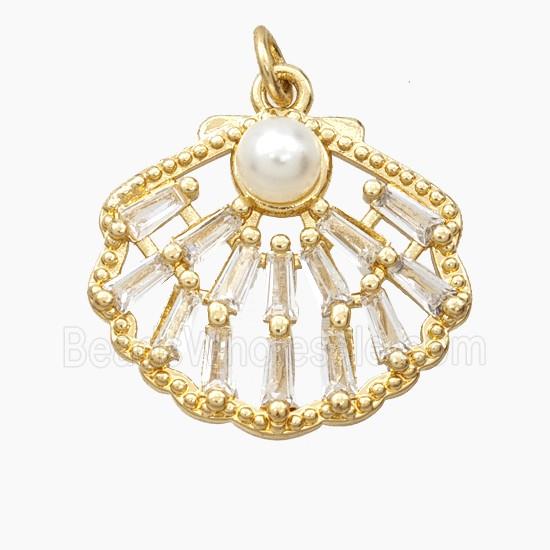 Copper Scallop Shell Pendant Pave Zirconia Resin Gold Plated