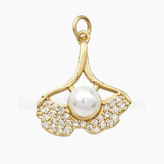 Copper Ginkgo Leaf Pendant Pave Zirconia Resin Gold Plated