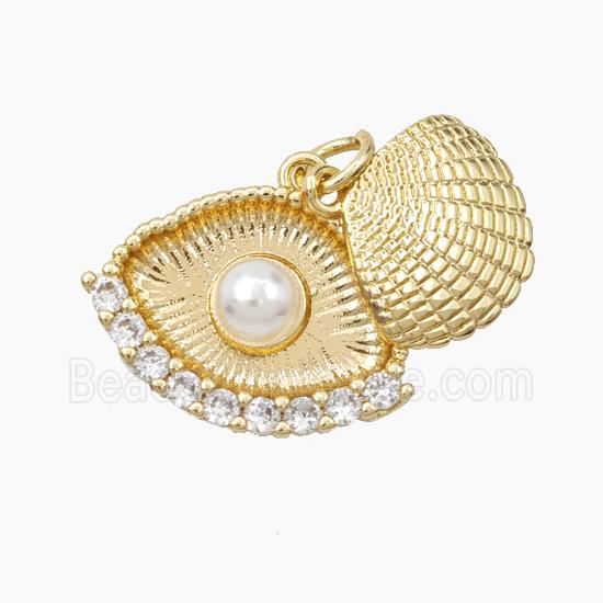 Copper Scallop Shell Pendant Pave Zirconia Resin Gold Plated