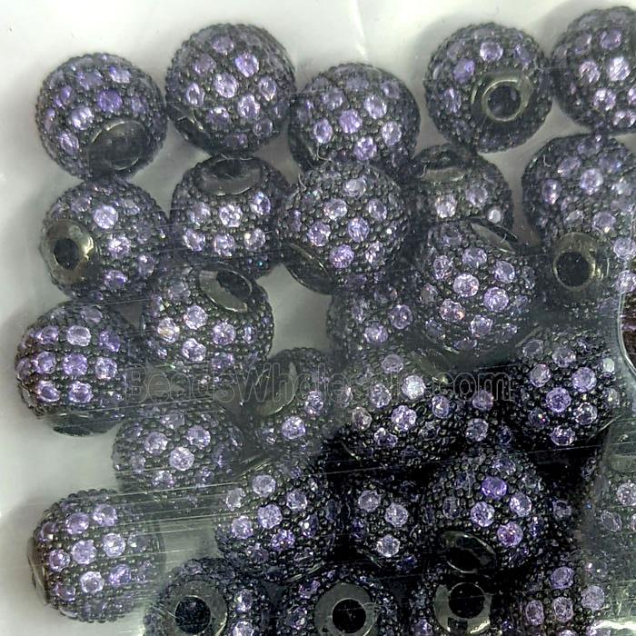 Copper Round Beads Micropave Purple Zirconia Black Plated