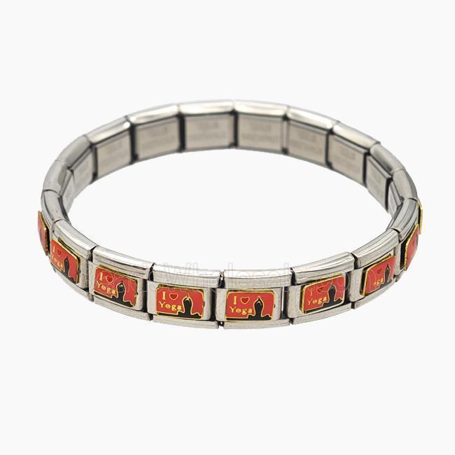 Raw Stainless Steel Module Bracelet With ILoveYoga Enamel