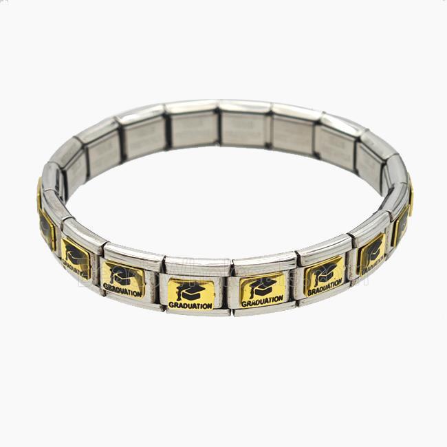 Raw Stainless Steel Module Bracelet With Graduation Hat Enamel