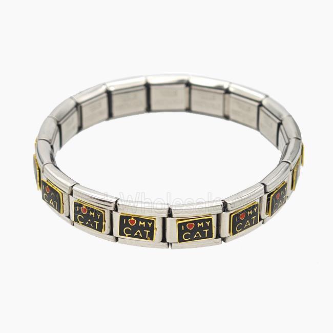 Raw Stainless Steel Module Bracelet With ILoveMyCat Enamel