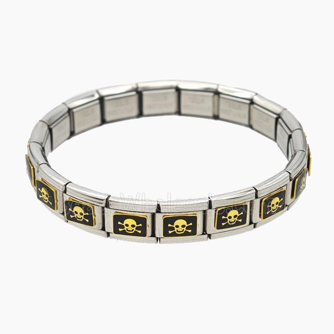 Raw Stainless Steel Module Bracelet With Skull Enamel