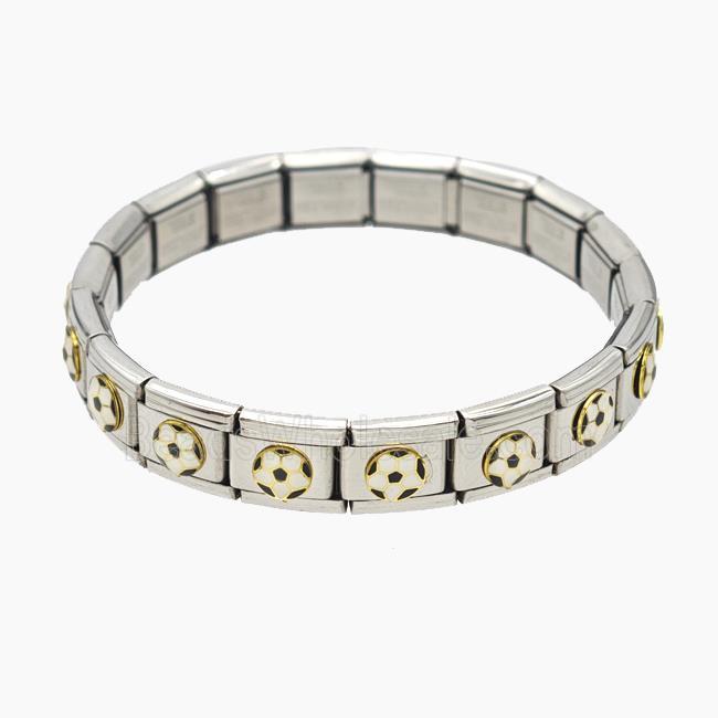 Raw Stainless Steel Module Bracelet With Football Enamel