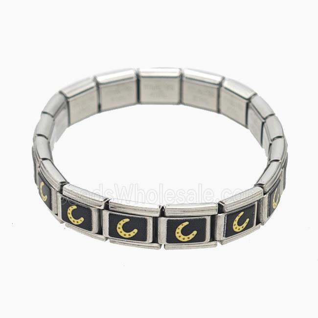 Raw Stainless Steel Module Bracelet With Horseshoe