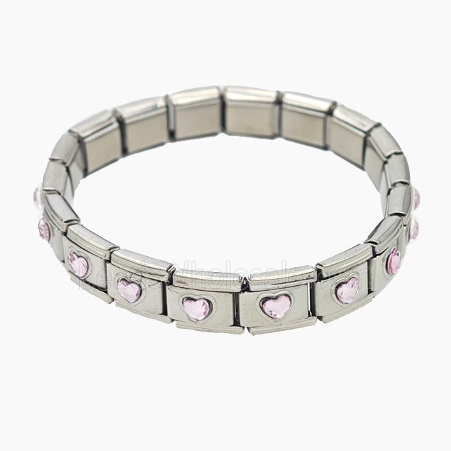 Raw Stainless Steel Module Bracelet Pave Acrylic Heart