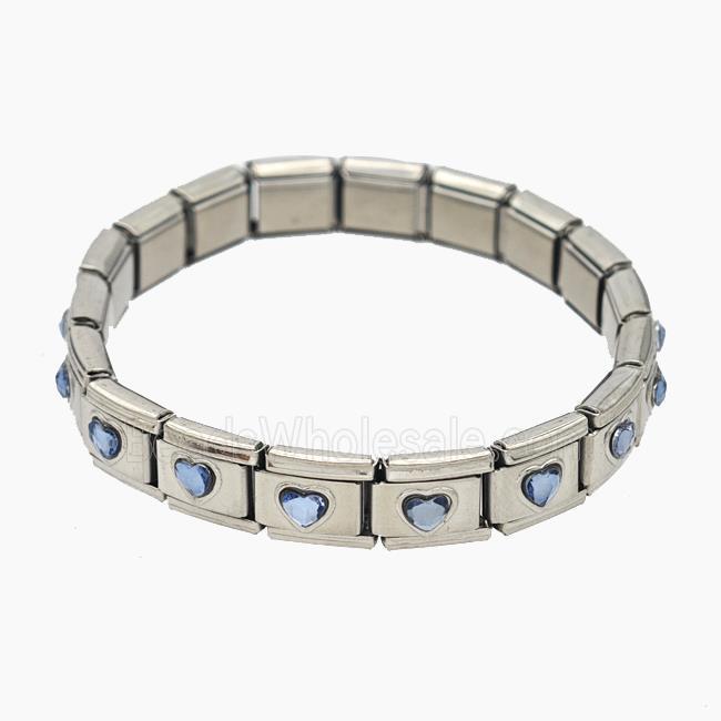 Raw Stainless Steel Module Bracelet Pave Acrylic Heart