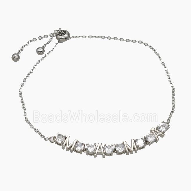 Copper MAMA Bracelets Pave Zirconia Adjustable Platinum Plated
