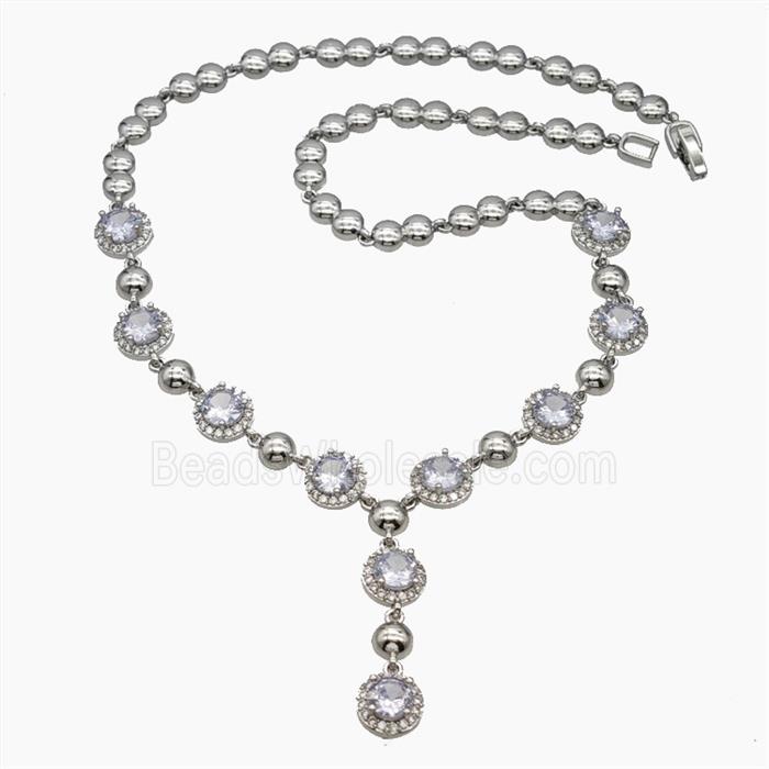 Copper Necklace Pave Zirconia Platinum Plated