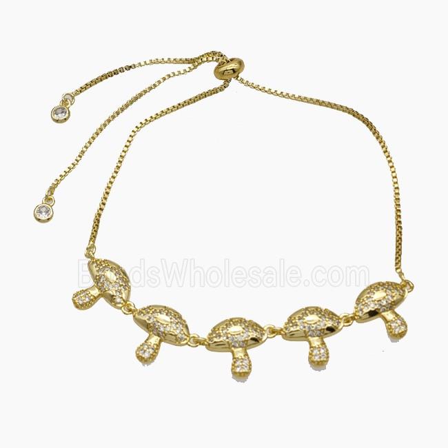 Copper Mushroom Bracelet Pave Zirconia Adjustable Gold Plated
