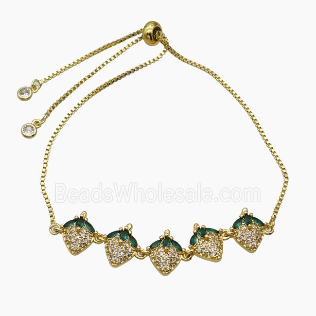 Copper Strawberry Bracelet Pave Zirconia Adjustable Gold Plated