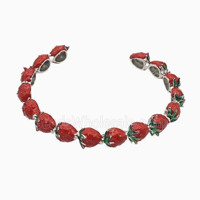 Copper Strawberry Bangle Red Enamel Platinum Plated
