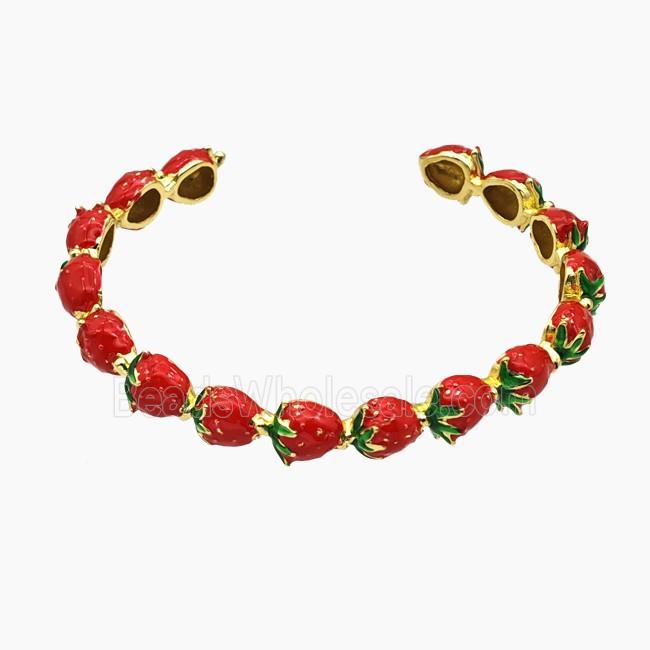Copper Strawberry Bangle Red Enamel Gold Plated