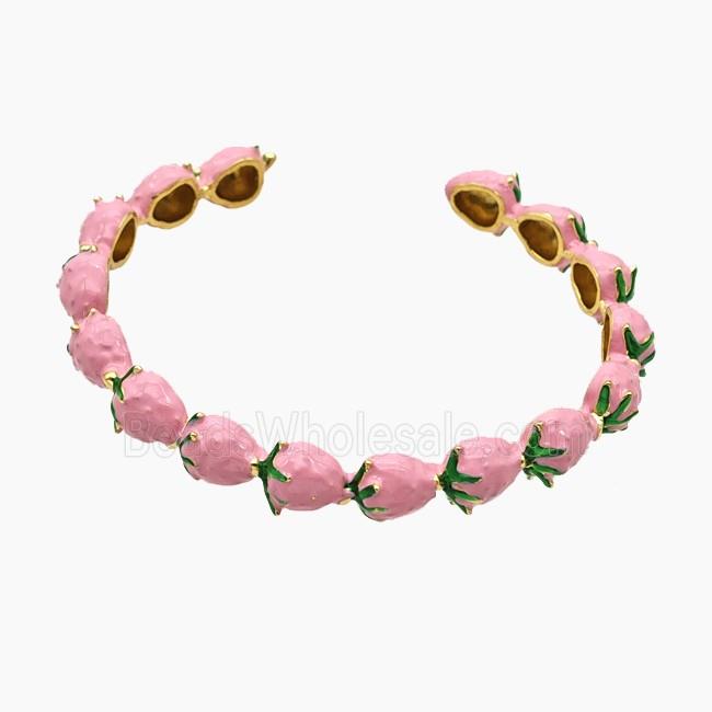 Copper Strawberry Bangle Pink Enamel Gold Plated