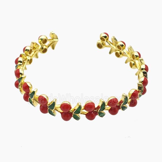 Copper Cherry Bangle Red Enamel Gold Plated