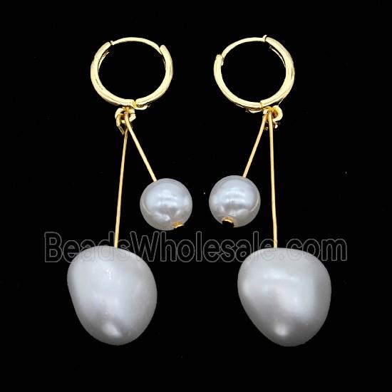 Copper Hoop Earrings Pave White Pearlized Resin Gold Plated