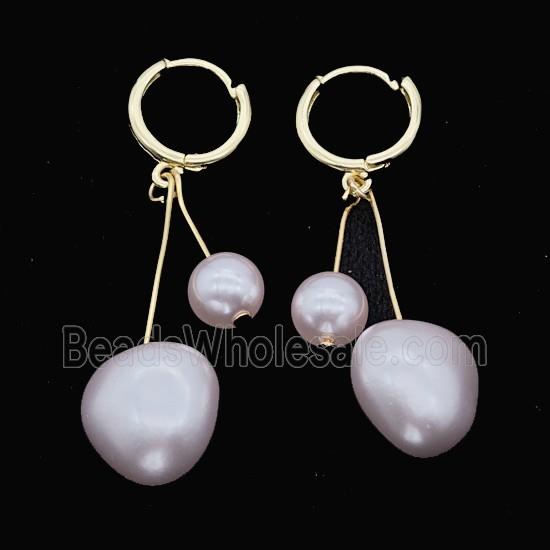 Copper Hoop Earrings Pave Lt.pink Pearlized Resin Gold Plated