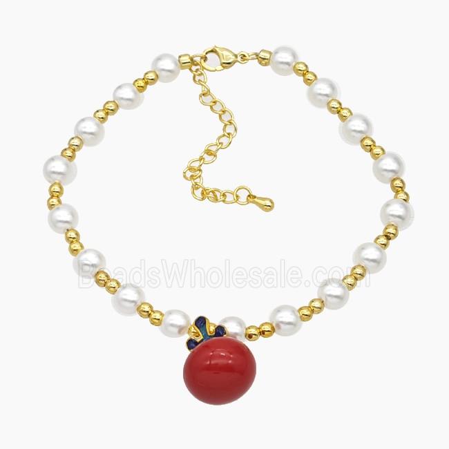 Copper Bracelet With Pearlized Resin Stretchy Gold Plated