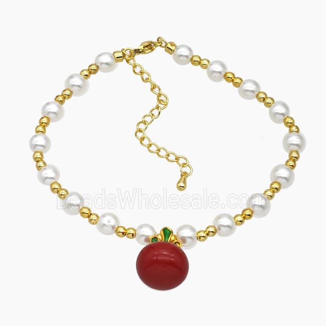 Copper Bracelet With Pearlized Resin Stretchy Gold Plated