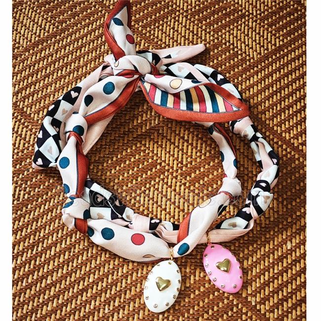Polyester Fabric Necklace With Heart Oval Enamel Mixed