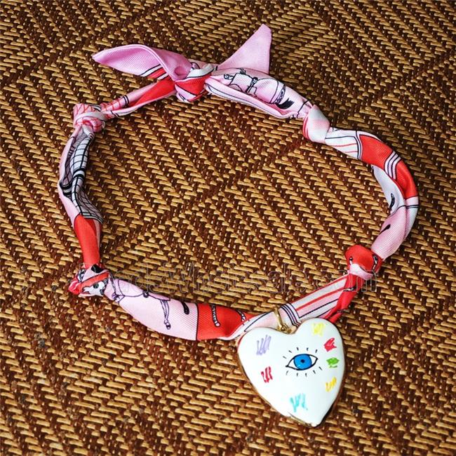 Polyester Fabric Necklace With Heart Evil Eye Enamel