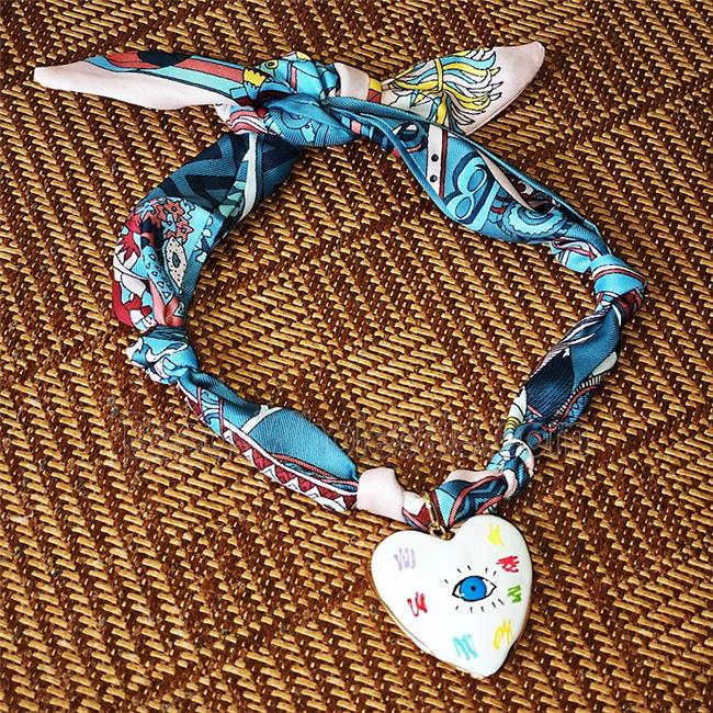 Polyester Fabric Necklace With Heart Evil Eye Enamel
