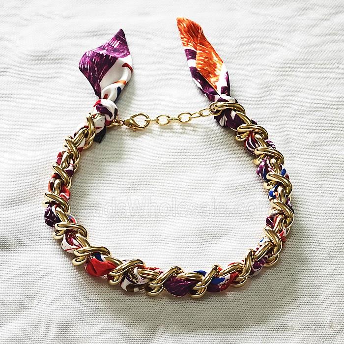 Polyester Fabric Alloy Necklace Chain