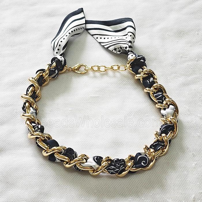 Polyester Fabric Alloy Necklace Chain