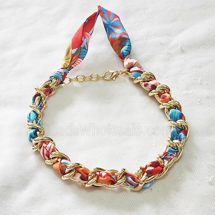 Polyester Fabric Alloy Necklace Chain