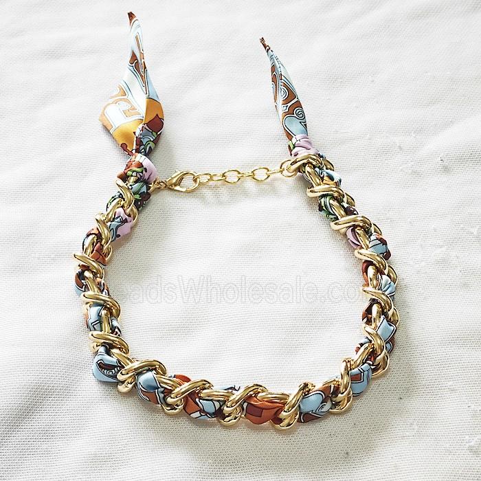 Polyester Fabric Alloy Necklace Chain