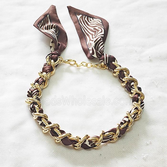 Polyester Fabric Alloy Necklace Chain