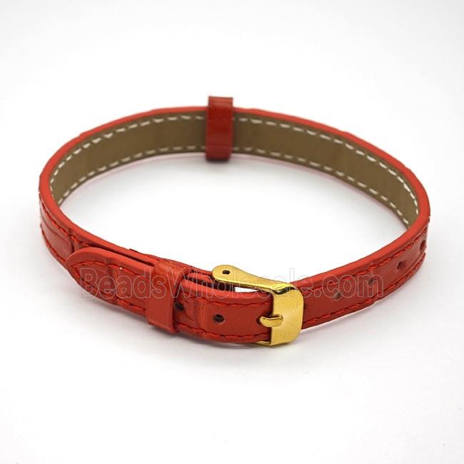 Red PU Leather Strap Bracelet