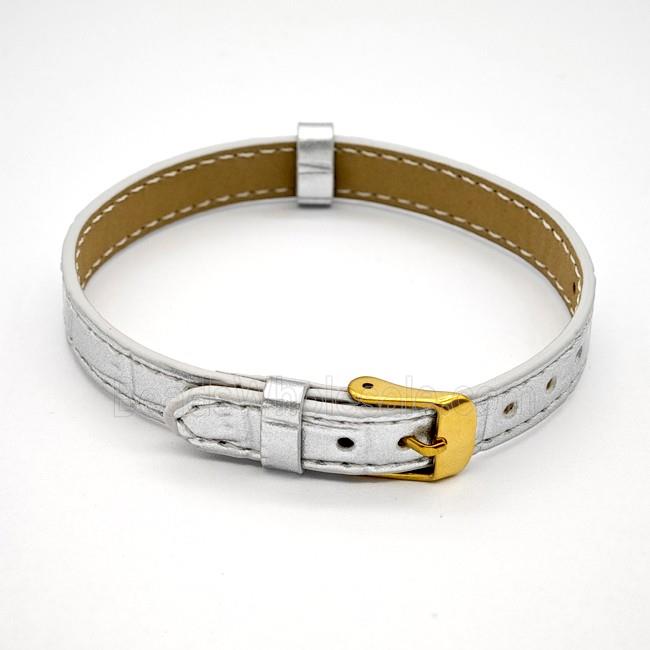 Silver PU Leather Strap Bracelet