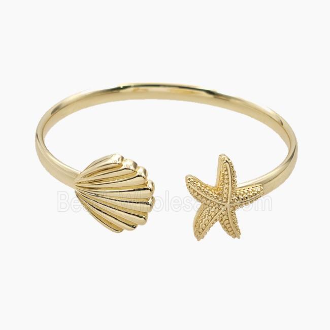 Copper Open Cuff Bangles Scallop Shell Starfish 18K Gold Plated