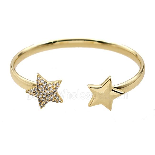 Copper Open Cuff Star Bangles Pave Zirconia 18K Gold Plated