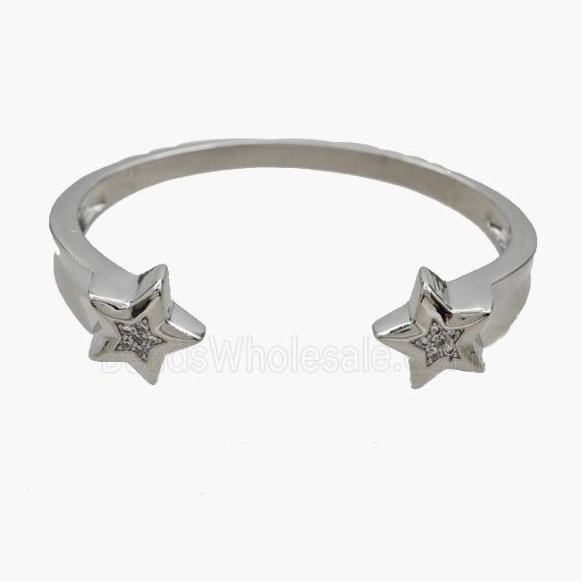 Copper Open Cuff Star Bangles Pave Zirconia Platinum Plated