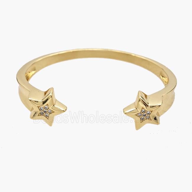 Copper Open Cuff Star Bangles Pave Zirconia 18K Gold Plated