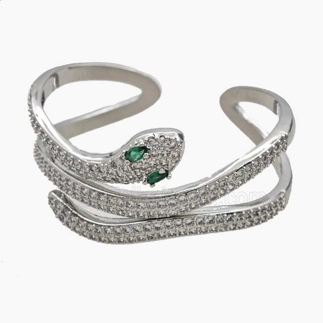 Copper Open Cuff Snake Bangles Pave Zirconia Platinum Plated