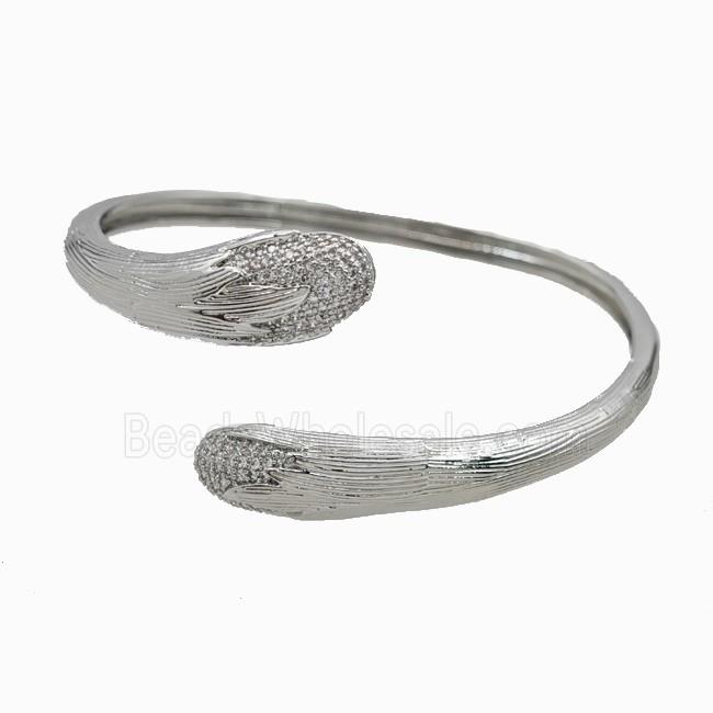 Copper Open Cuff Snake Bangles Pave Zirconia Platinum Plated