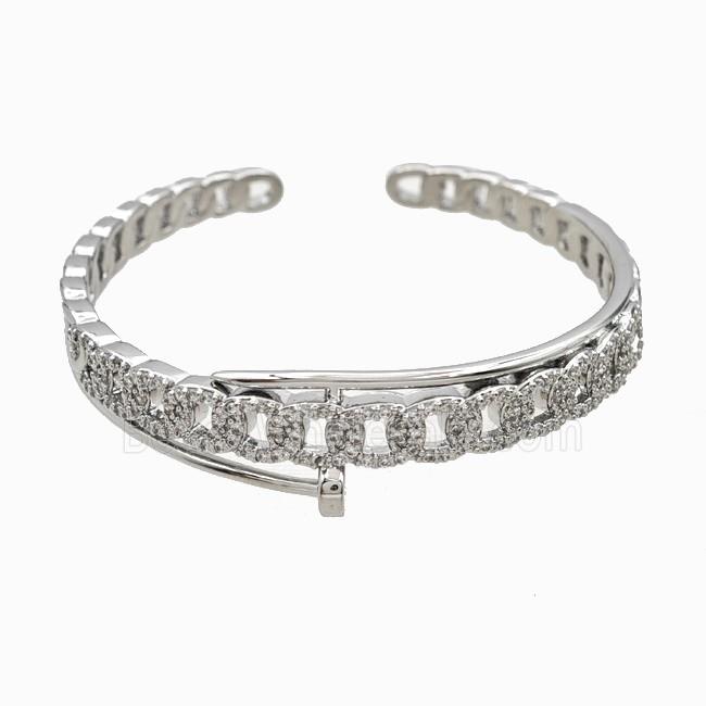 Copper Open Cuff Bangles Pave Zirconia Platinum Plated