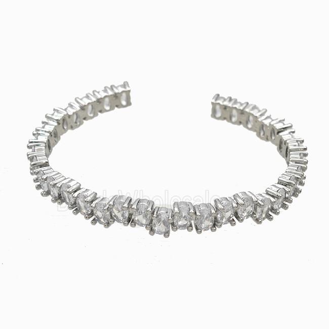 Copper Open Cuff Bangles Pave Zirconia Platinum Plated