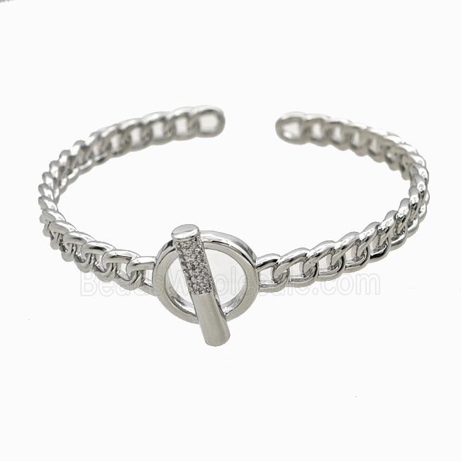 Copper Open Cuff Bangles Pave Zirconia Platinum Plated