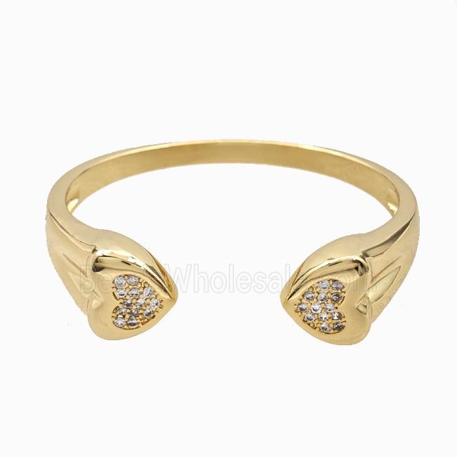 Copper Open Cuff Heart Bangles Pave Zirconia 18K Gold Plated