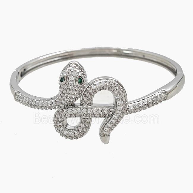 Copper Sanke Bangle Pave Zirconia Platinum Plated