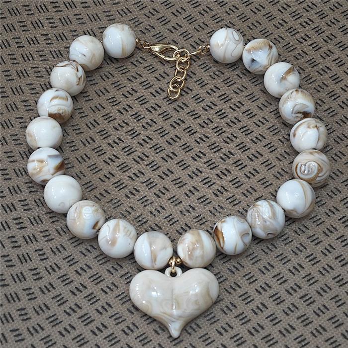 White Resin Necklace With Heart