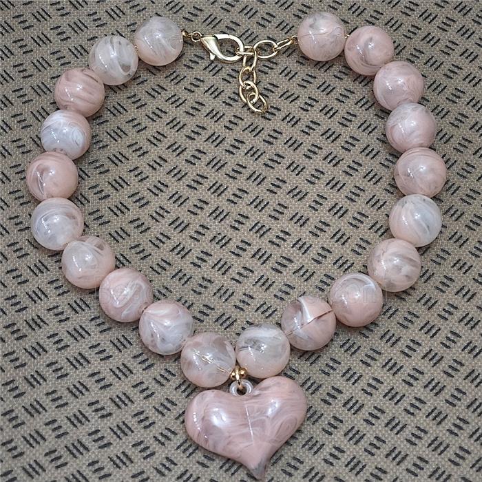 Pink Resin Necklace With Heart
